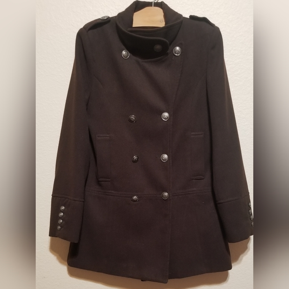 Ci Sono Brown Pea Coat Chocolate Brown with structured silhouette size large